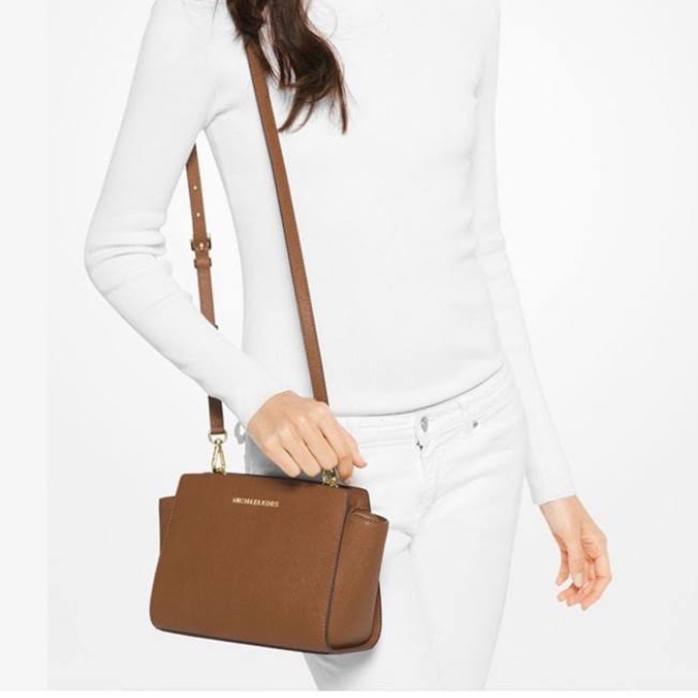 MICHAEL Michael Kors brown Leather Small Selma Crossbody Bag Gold Hardware